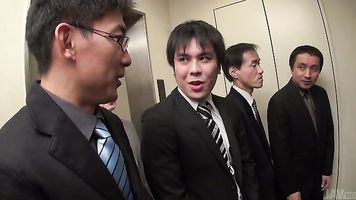 Hot Asian in sexy lingerie gets nailed in gangbang.