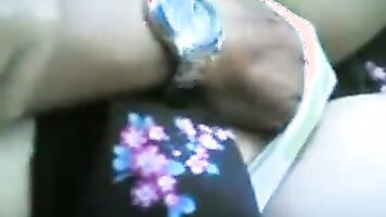 Horny guy fingers Malaysian GF's hairy pussy inside the car.