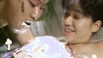 Cream covered asian babe licked