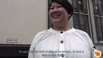 Big tits chubby asian slut Celine from Laos fucks in the back of her husband