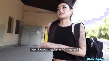 Public Agent - Sexy Asian Japanese babe Rae Lil Black has wet pussy creampie in public train station