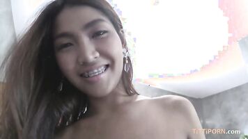 Sex tourist slides cock into big boobs Thai babe