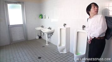 Then the couple comes inside a public toilet and the horny diva deepthroats the excited guy and he plows her needy anal hole.