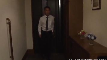 Lascivious Japanese mature Anri Okita shows her banging skills.
