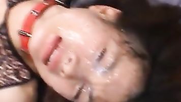 She gets totally abused by several guys and gets lots of cum in mouth.