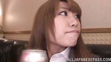 Blonde office lady in fancy stockings Chisa Hoshino enjoys rear fuck.