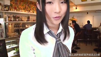 Glorious Japanese sex doll Satomi Namiya shows her ass and pussy.