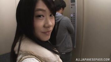 Risa Hitomi hot Asian chick sucks cock in public.