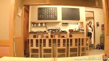 Slender busty housewife Maki Takei spreads thighs for insertion.