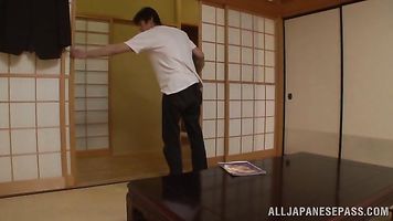 Charming mature babe Kumi Kanzaki licks body and sucks.