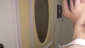 Teen Aino Kishi Stays On Her Knees To Suck And Jerk Him Off.