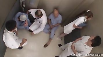 Frisky Asian nurse Airi Kijima gets multiple cumshots on her face.