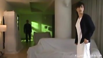 Horny nurse in wet panties Akari Asahina fucked from behind.