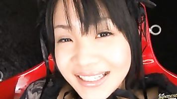 Hikaro Momose lovely Asian babe is tied and guys tease her shaved pussy.