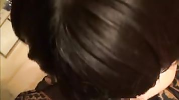 She sucks his cock and impales herself on his hard on and grinds her cunt in his lap for a well creamed pussy!.