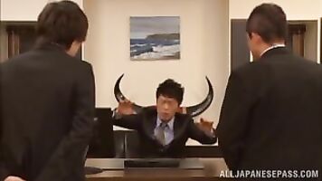 Gorgeous office babe Rin Sakuragi sucks her boss for his sperm.