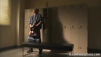 Amazing Asian milf gets screwed by a burglar in the office.