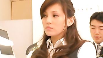 Japanese office babe Ameri Ichinose gets fucked hard.