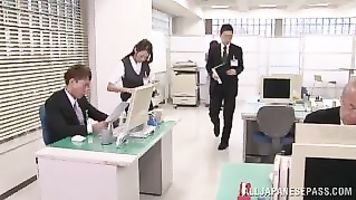 Seductive babe Julia takes off her office suit to fuck.