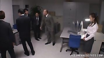 Sugary office babe Minori Hatsune gets screwed by a group of dudes.
