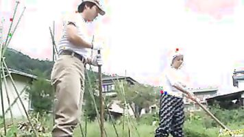 MILF Yumi Kazama Fucks A Guy In The Field In Public.