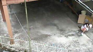 Outdoor pussy licking with seductive Japanese hot MILF.