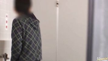 Pretty and cock craving skinny Asian teasing and fucking in th toilet.